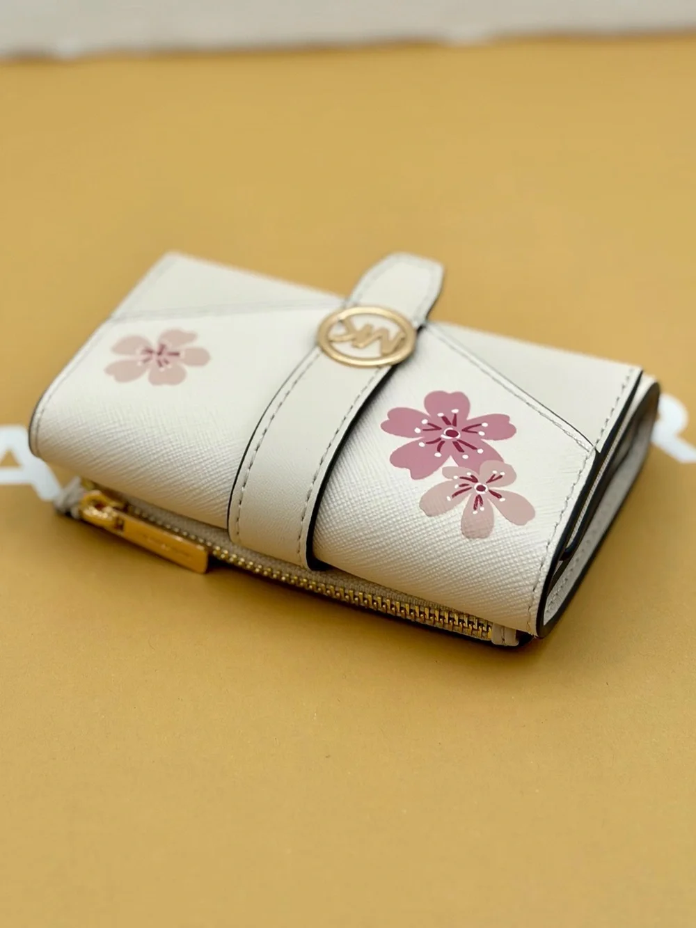 Michael Kors Cream Wallet with Pink Floral Accents